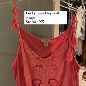 Lucky brand pink top with tie straps. Size XS.